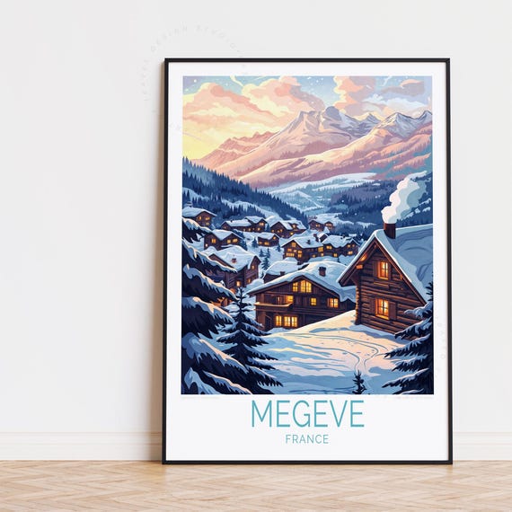 Megeve France Travel Poster Wall Art Ski Resort Village Print Birthday Present Custom Home Decor