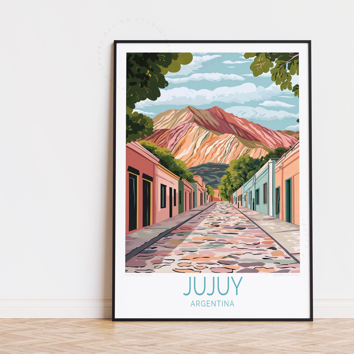 Jujuy Argentina Cobblestone Street Rainbow Mountain Travel Poster