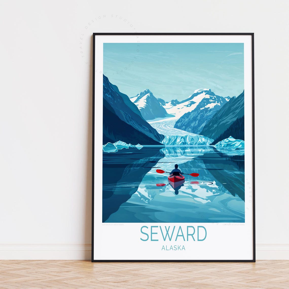 Seward Alaska Glacier Lake Red Kayak Adventure Travel Poster