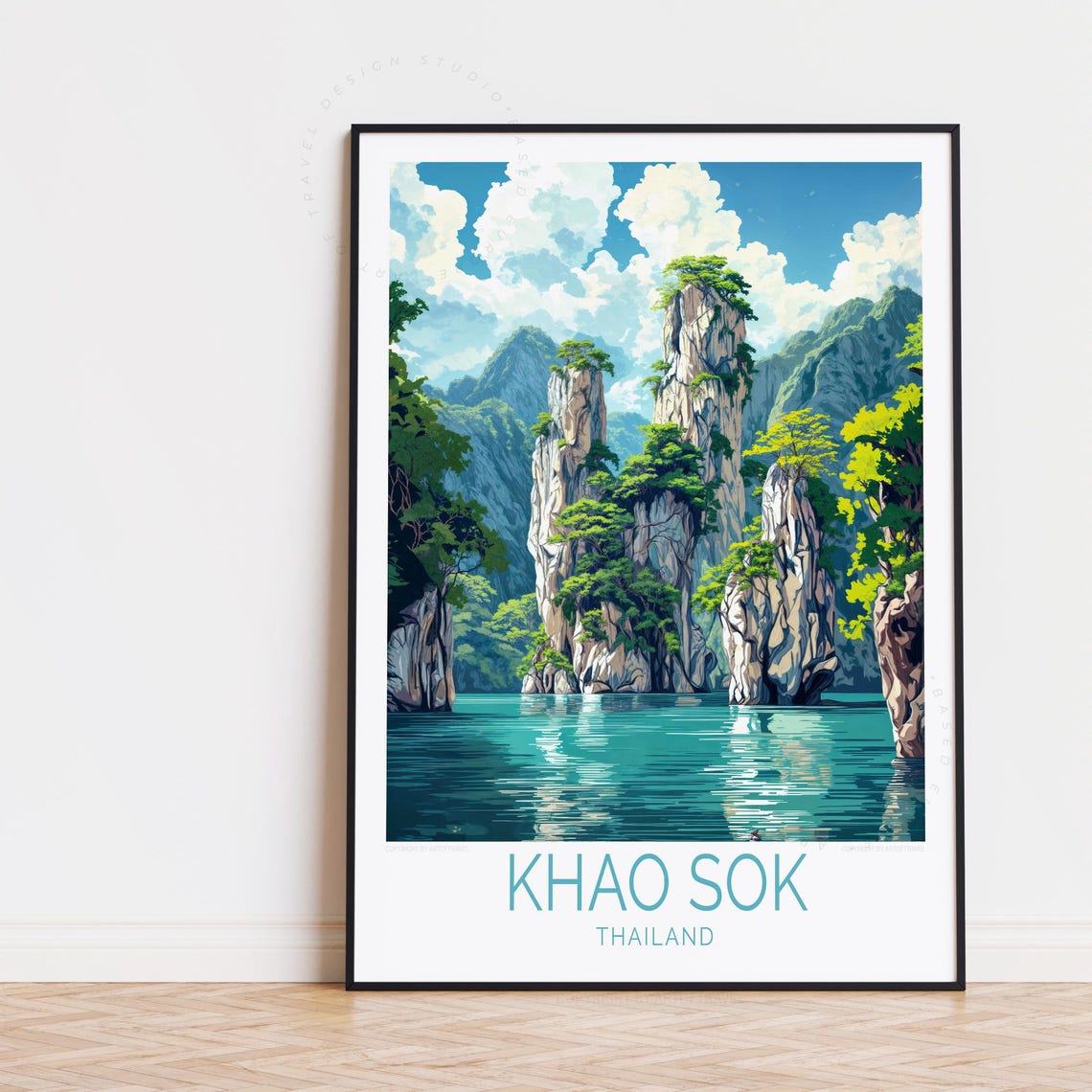 Khao Sok Thailand Limestone Karst Pillars Emerald Lake Scene Poster
