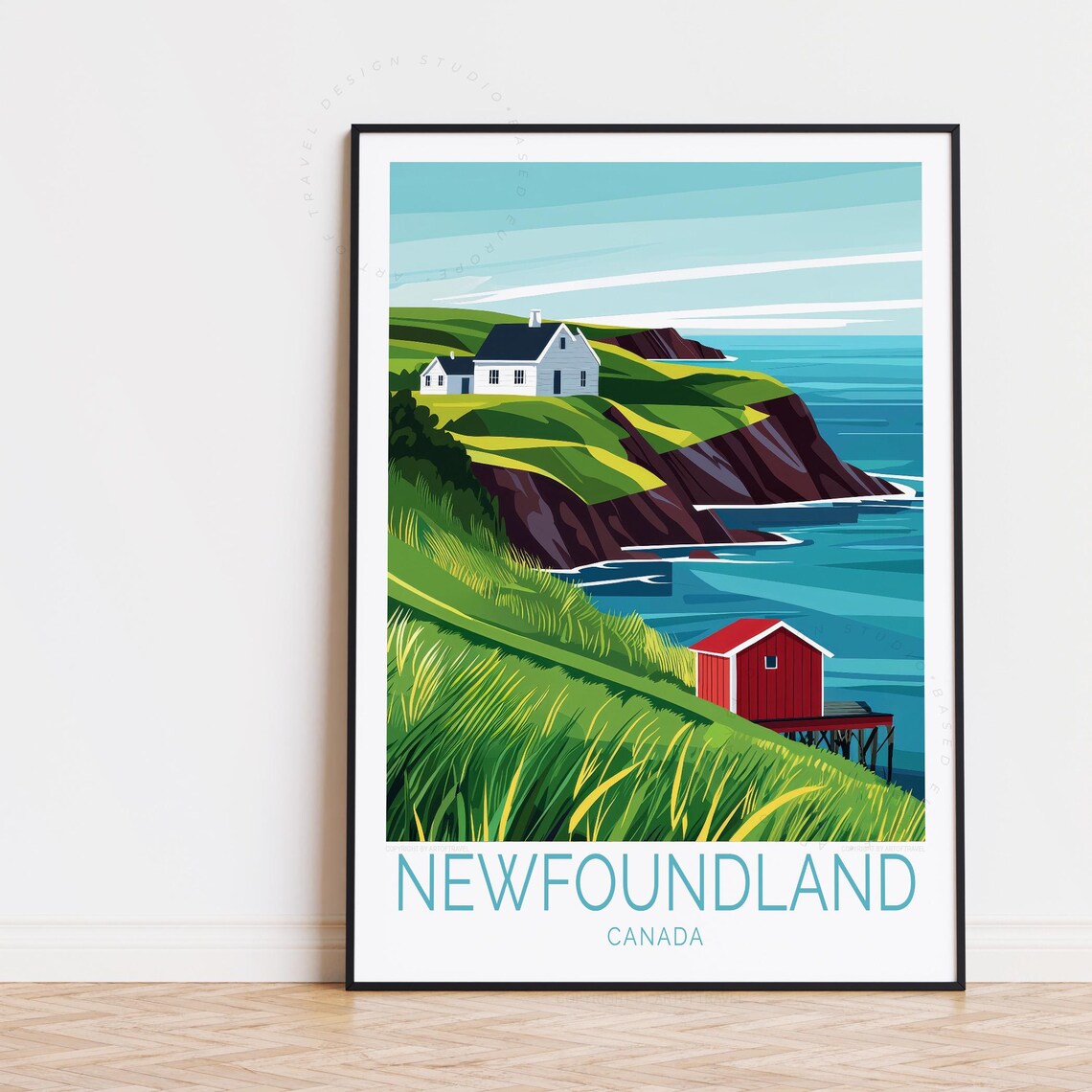 Newfoundland Canada Cliff Coast Cottage Red Fishing Shed Poster