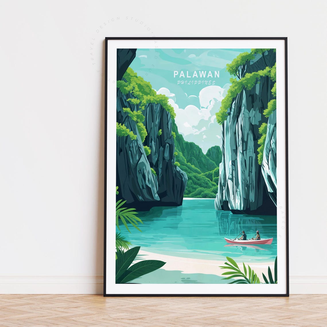 Palawan Philippines Emerald Lagoon Cliffs Kayak Adventure Poster