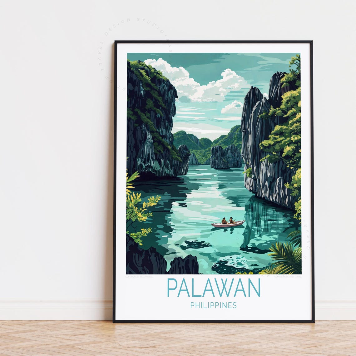 Palawan Philippines Tropical Lagoon Limestone Cliffs Kayak Poster
