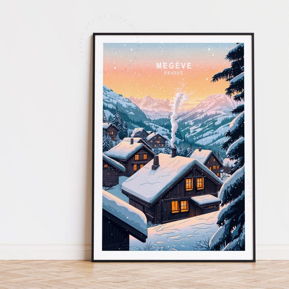 Megeve France Travel Poster Wall Art Ski Print Home Decor Birthday Present Custom Minimalist Cityscape
