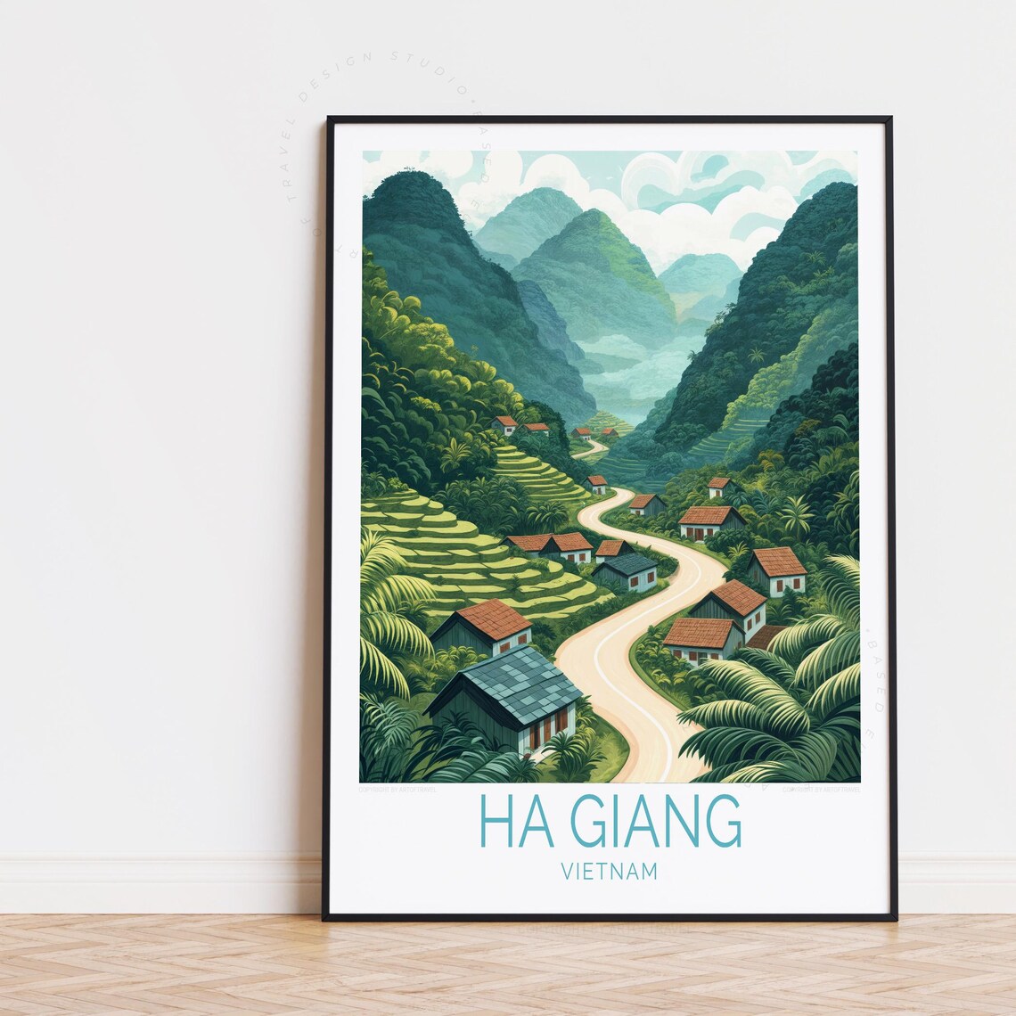 Ha Giang Vietnam Rice Terraces Winding Valley Road Travel Poster