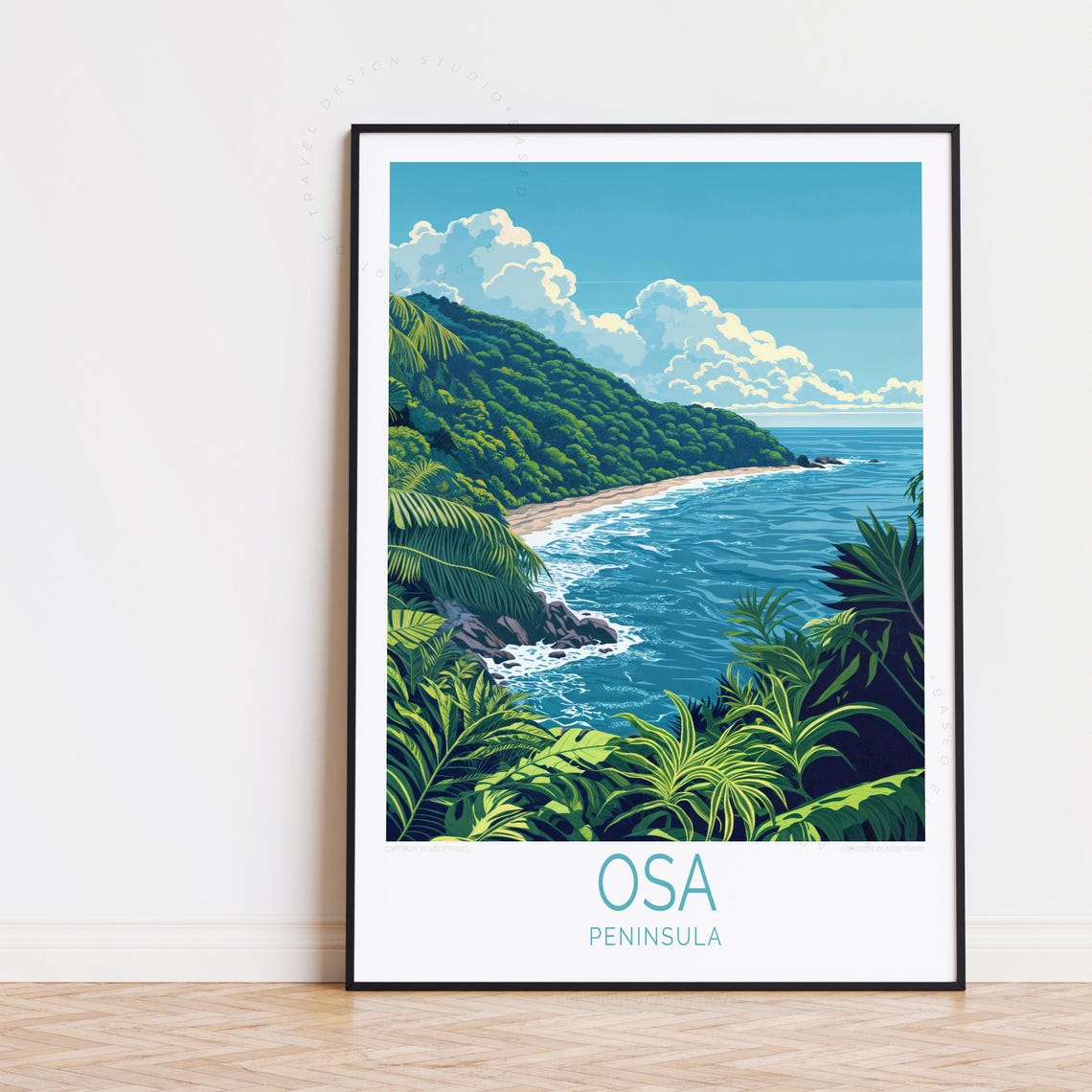 Osa Peninsula Tropical Coast Lush Hills Beach Vintage Travel Poster