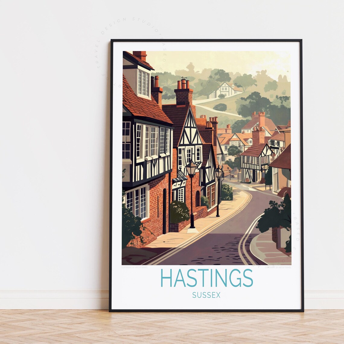 Hastings Sussex Tudor Timbered Street Historic England Travel Poster
