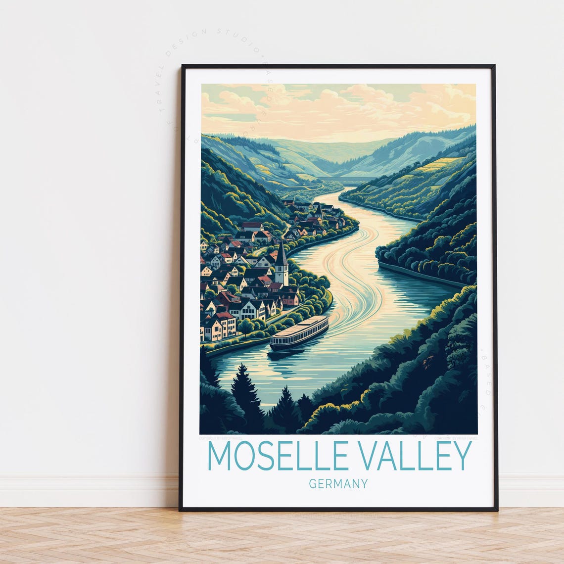 Moselle Valley Germany Travel Poster, Europe Art Print