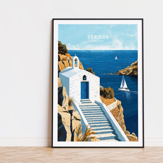Serifos Greece Travel Poster, Minimalist Cityscape Art Print