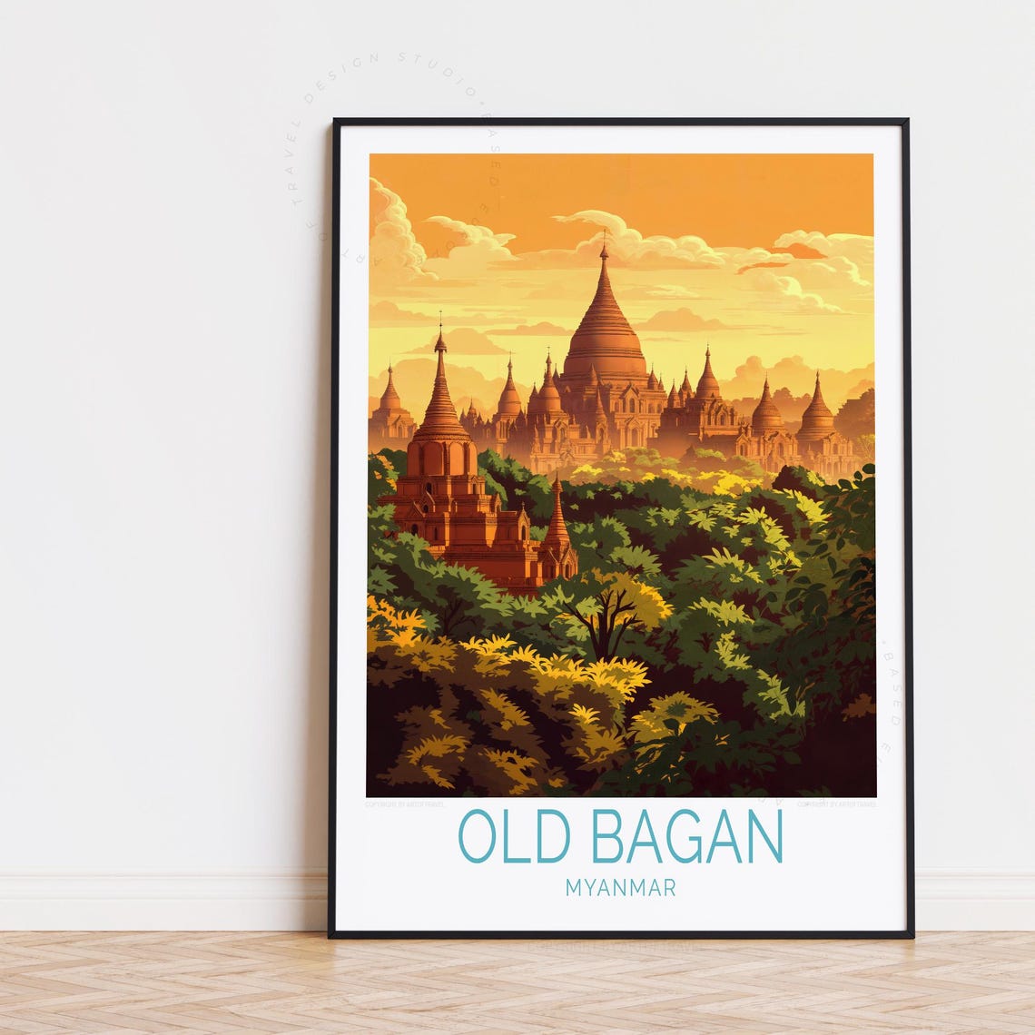 Old Bagan Myanmar Golden Temples Sunset Stupas Travel Poster