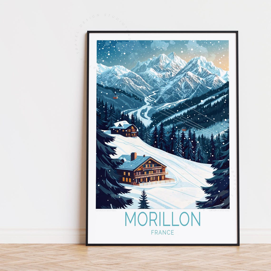 Morillon France Winter Ski Slopes Snowy Chalet Nightfall Poster