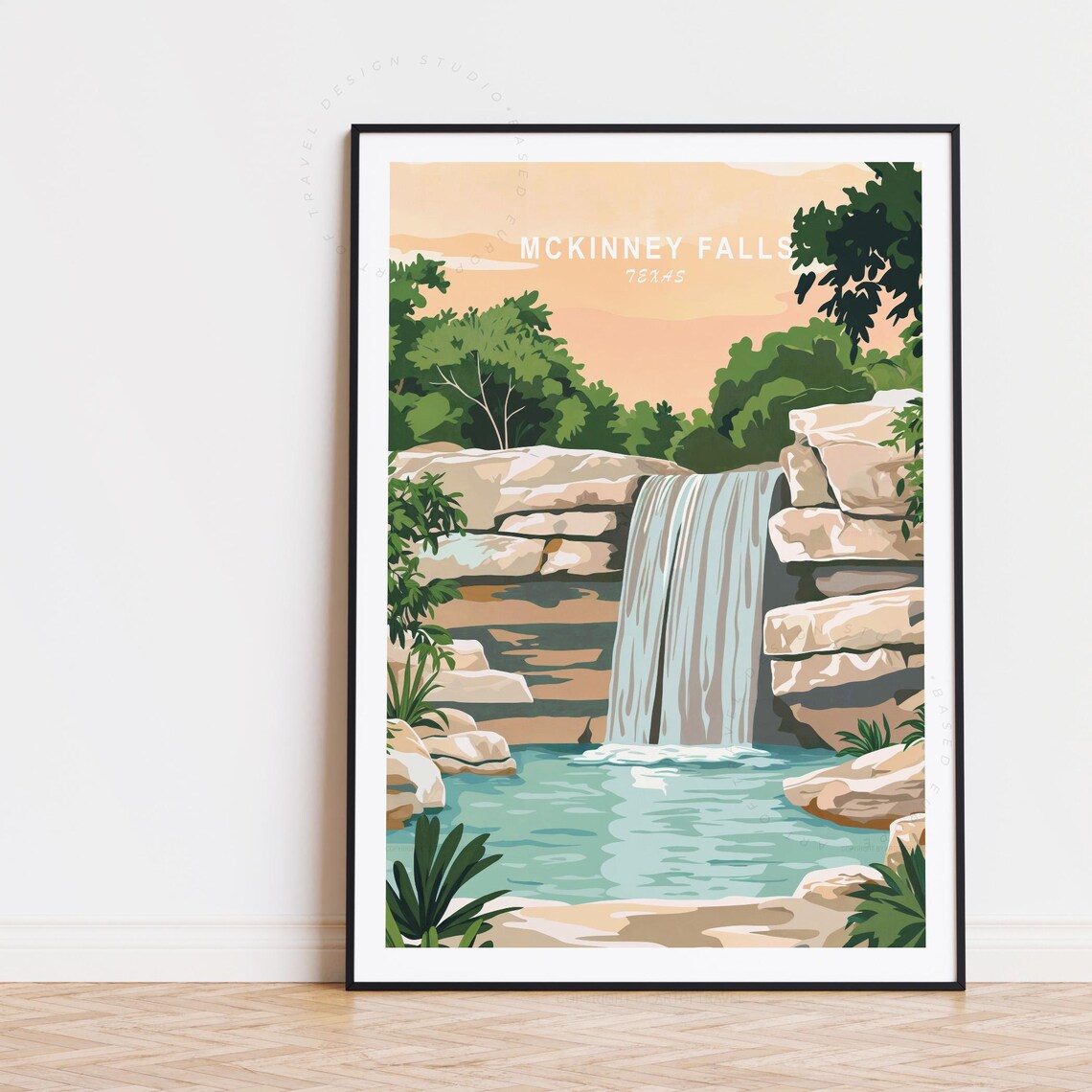 McKinney Falls Texas Cascading Waterfall Canyon Travel Poster