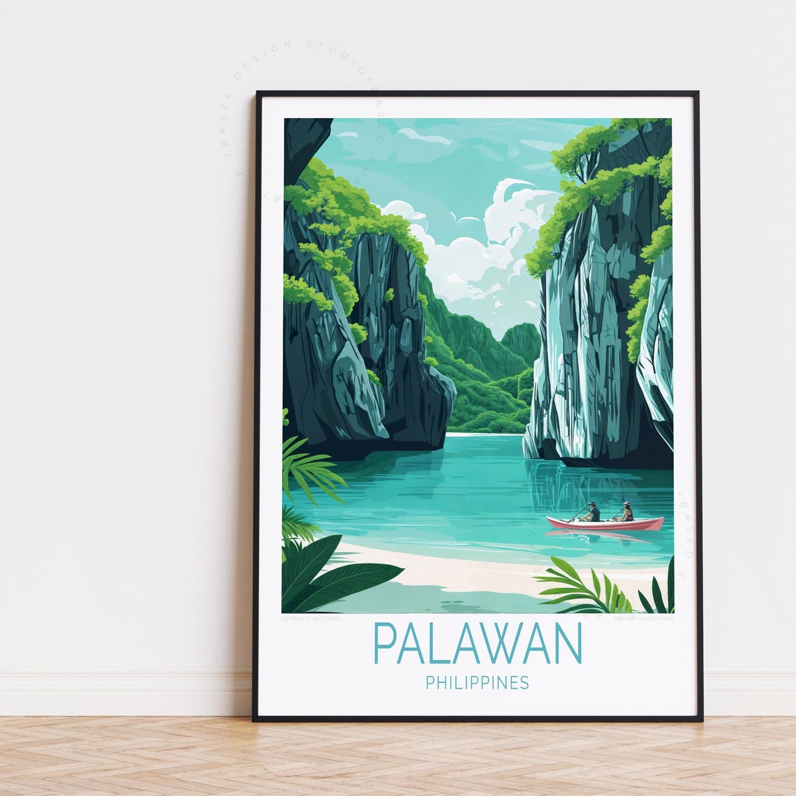 Palawan Philippines Hidden Lagoon Karst Cliffs Sandy Beach Poster