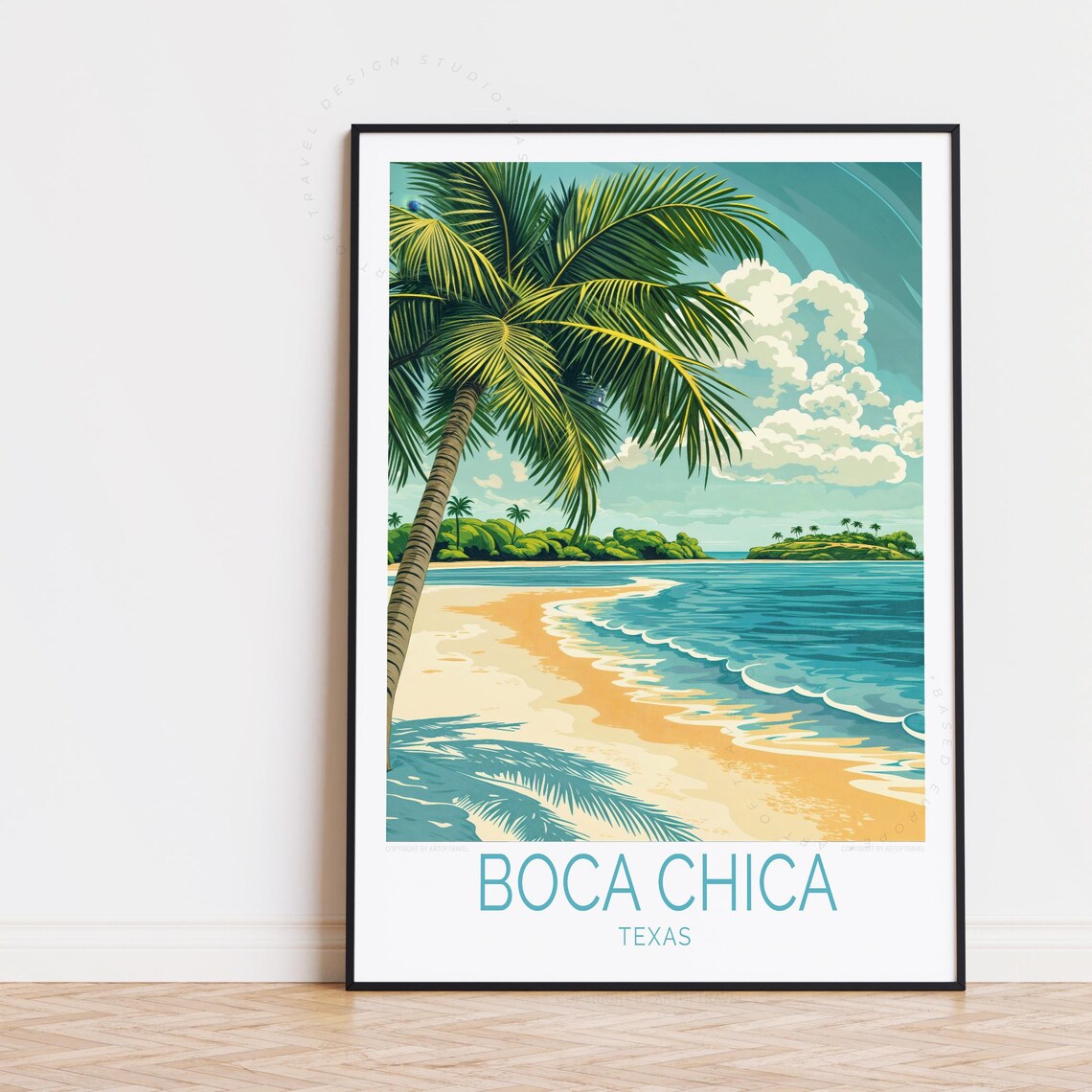 Boca Chica Texas Palm Beach Golden Sand Ocean Island Travel Poster