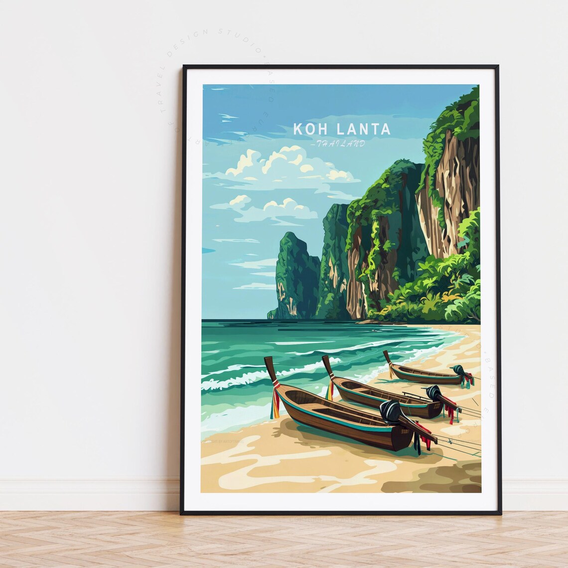 Koh Lanta Thailand Island Beach Karst Cliffs Longtail Boat View Poster