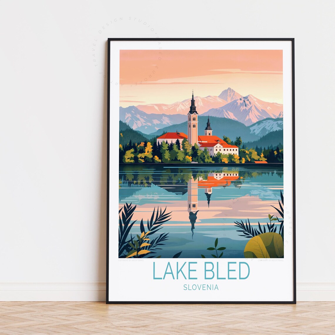 Lake Bled Slovenia Island Church Mountain Reflection Travel Poster