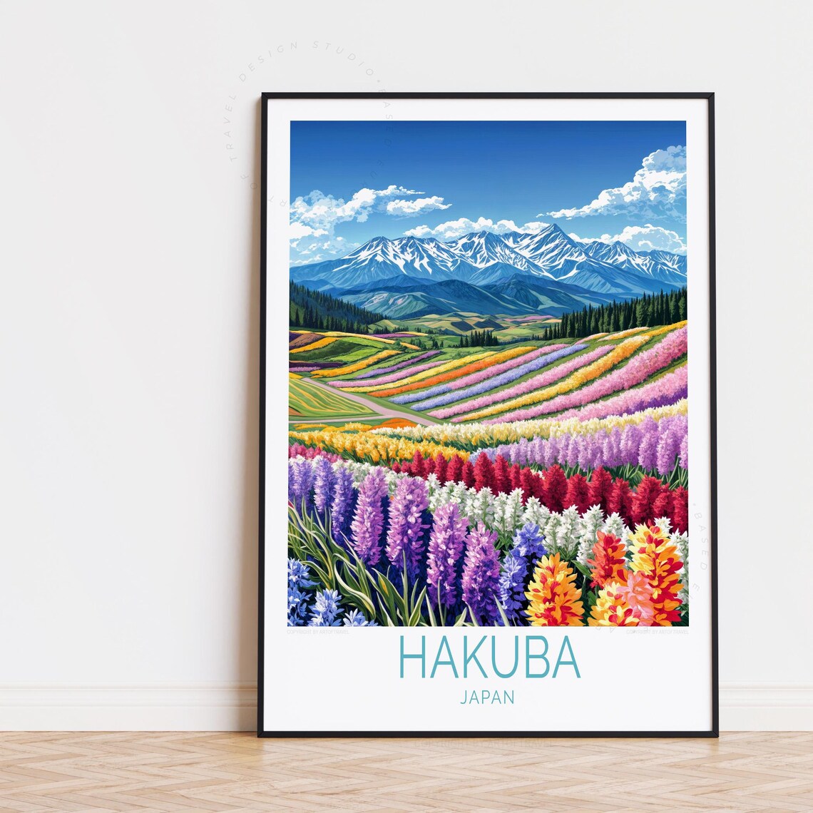 Hakuba Japan Colorful Summer Flower Fields Beneath Snowy Peaks Poster