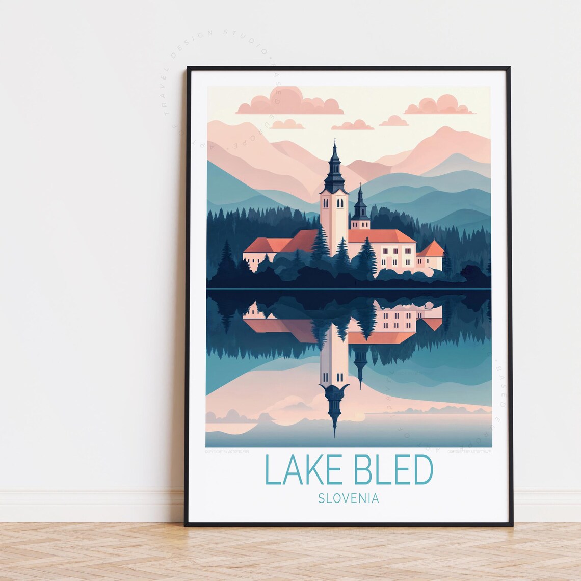Lake Bled Slovenia Island Church Glassy Reflection Peaks Poster