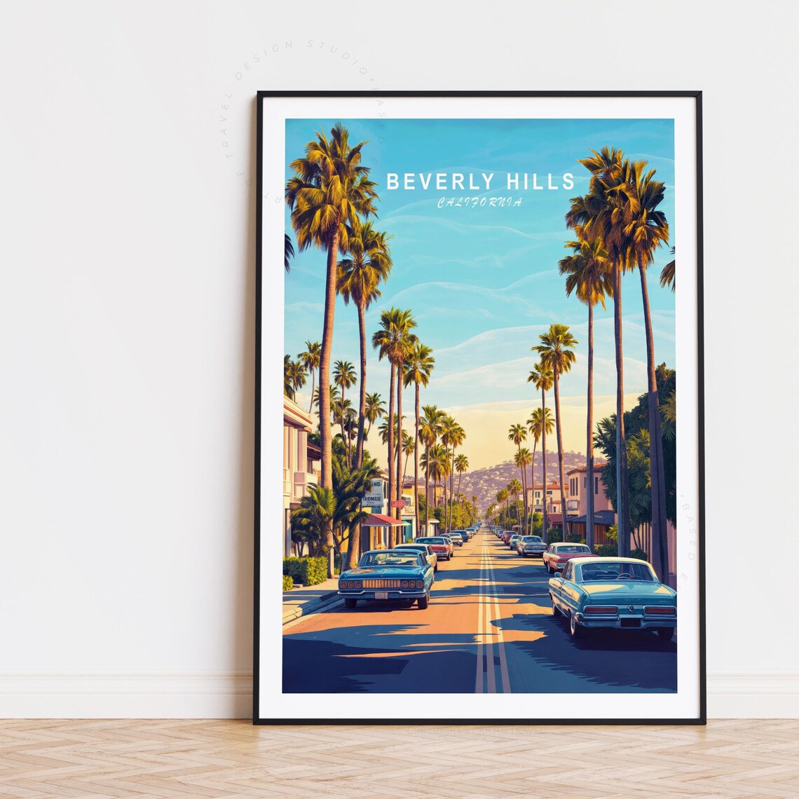 Beverly Hills California Classic Cars Avenue Vintage Travel Poster
