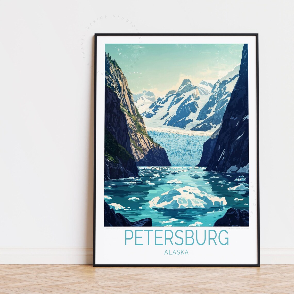 Petersburg Alaska Glacier Fjord Icebergs Snowy Peaks Travel Poster