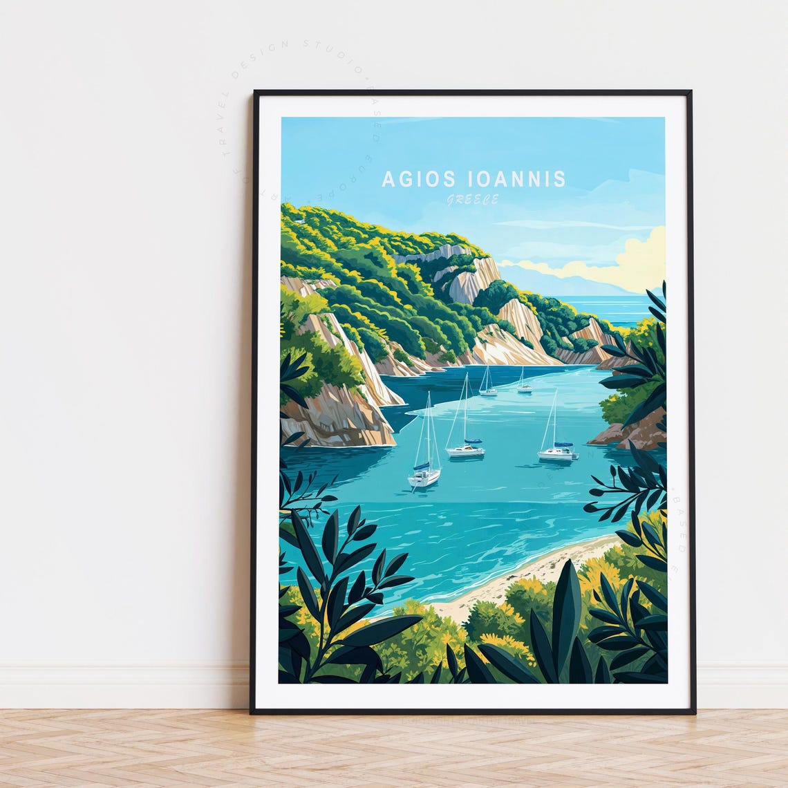 Agios Ioannis Greece Hidden Cove Sailing Boats Travel Poster