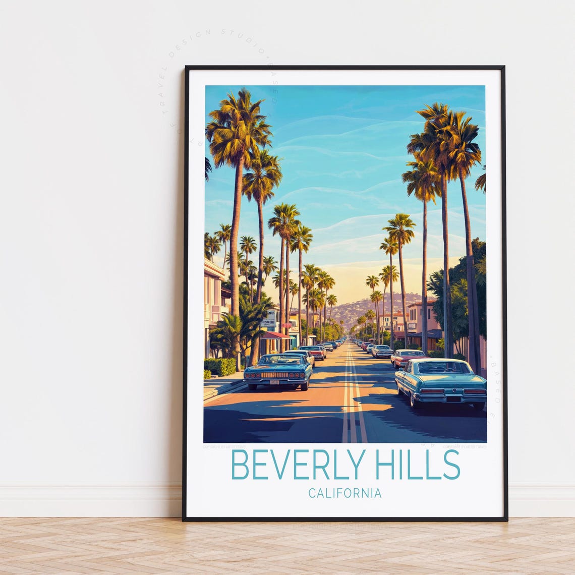 Beverly Hills California Palm Tree Street Retro Travel Poster