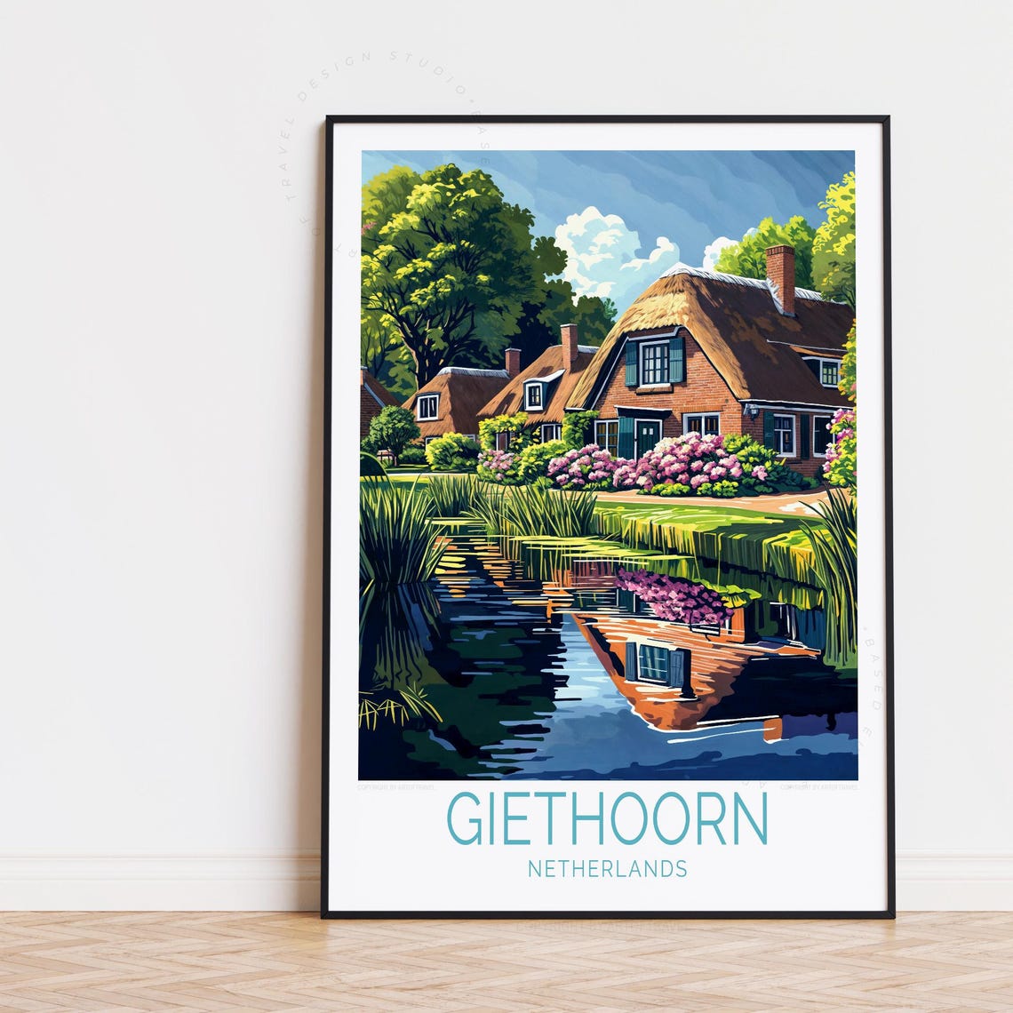 Giethoorn Netherlands Thatched Canal Cottage Reflection Poster
