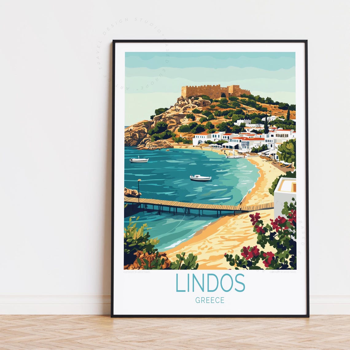 Lindos Greece Travel Poster, Rhodes Home Decor