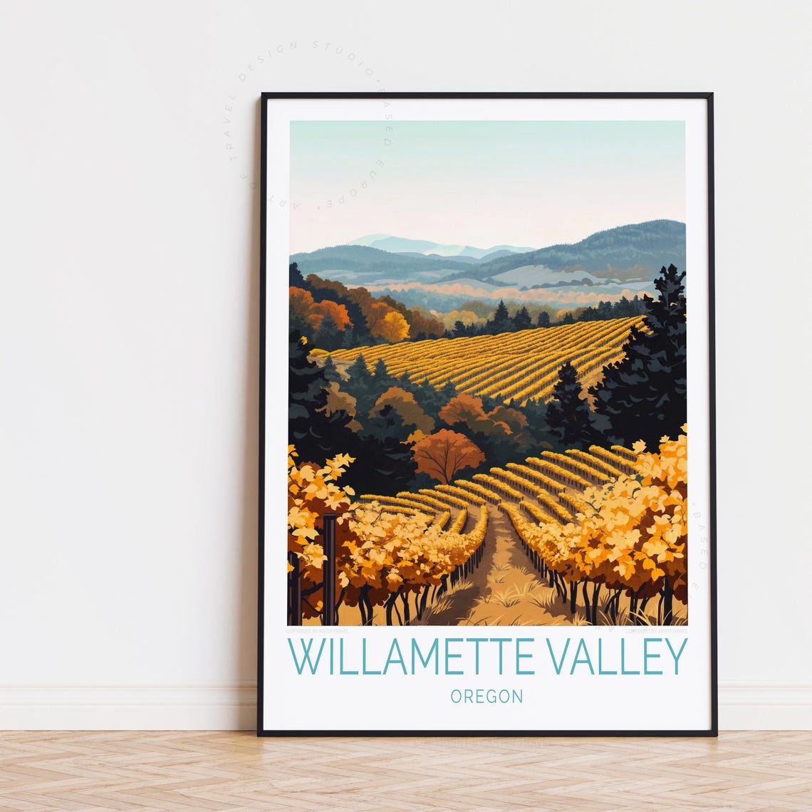 Willamette Valley Oregon Golden Vineyard Harvest Rows Autumn Poster