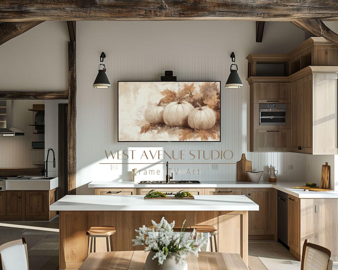 Rustic White Pumpkin Trio Beige Fall Farmhouse Neutral Wall Art Poster - Image 2