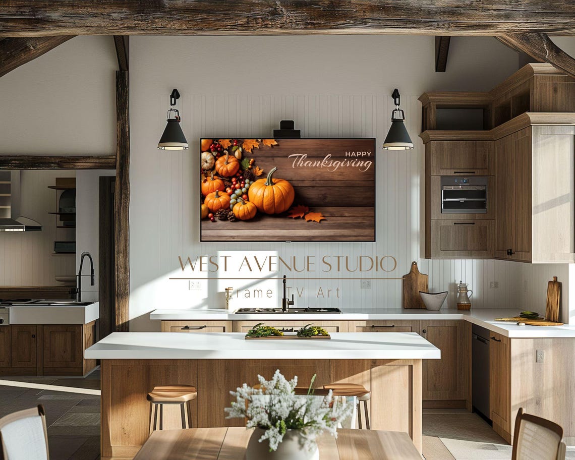 Happy Thanksgiving Rustic Wood Pumpkins Pinecones Fall Wall Art Poster - Image 2
