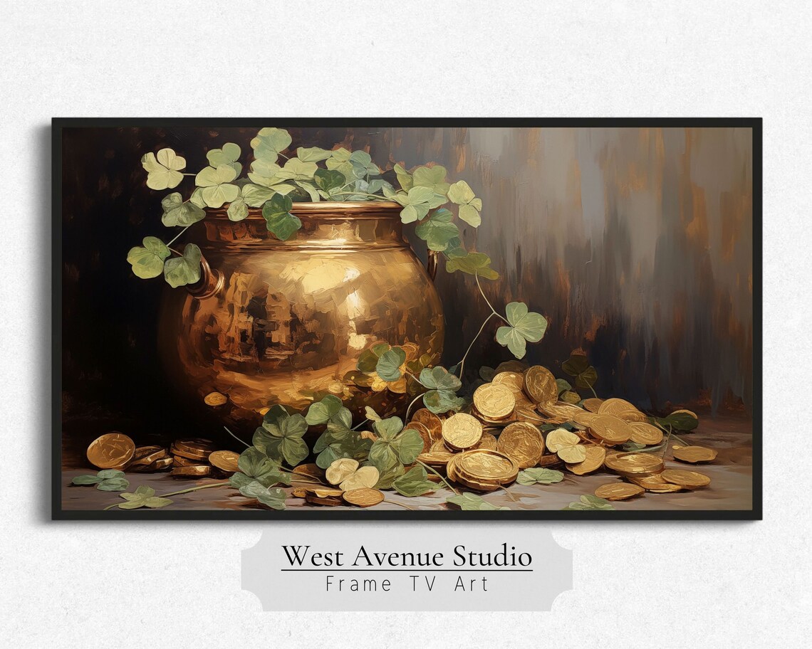 St Patricks Day Four Leaf Clover Pot Of Gold Art Print - Image 3