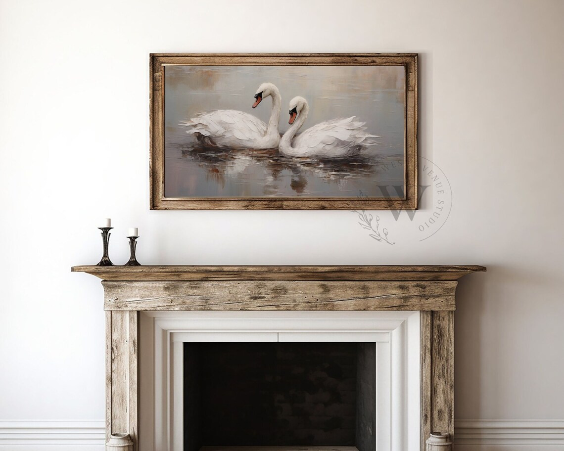 Spring Swan Neutral Oil Painting Art Print - Image 4