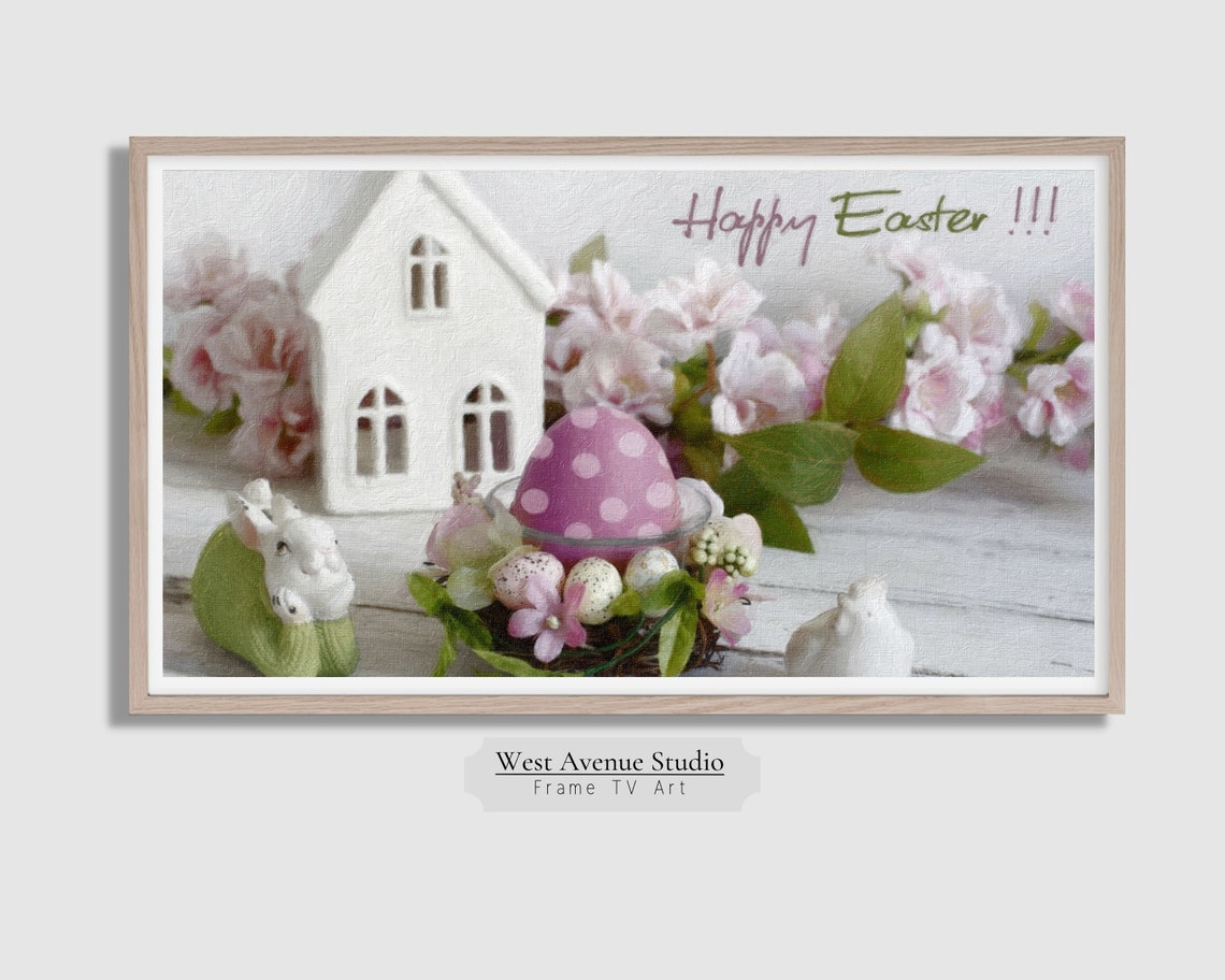 Happy Easter Pink Egg Nest Bunny Spring Still Life Floral Art Poster - Image 5