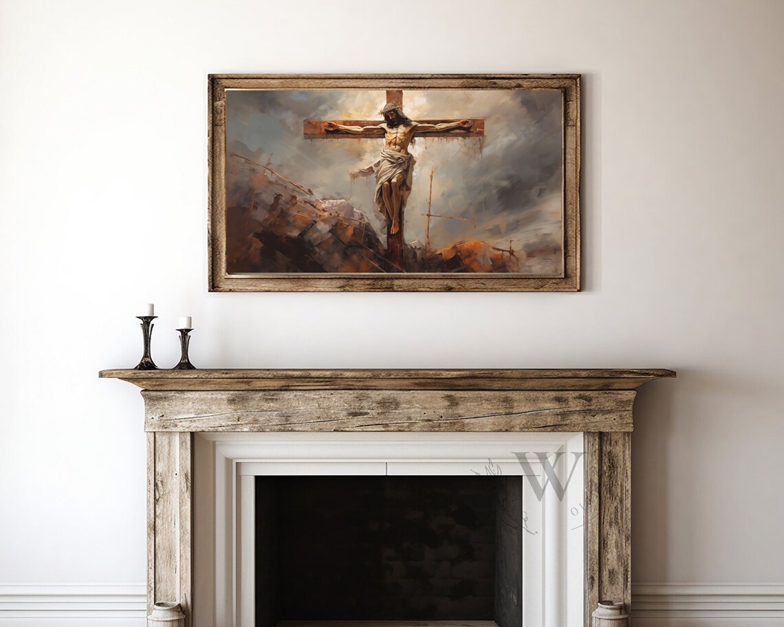 Jesus On The Cross Moody Sky Easter Christian Crucifixion Painting Poster - Image 4