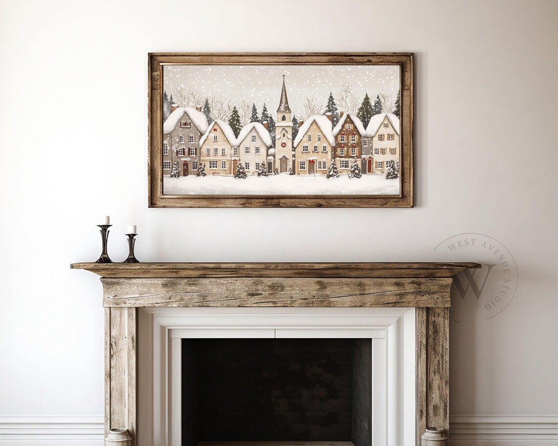 City Christmas Art Print, Scandinavian Winter Village - Image 2
