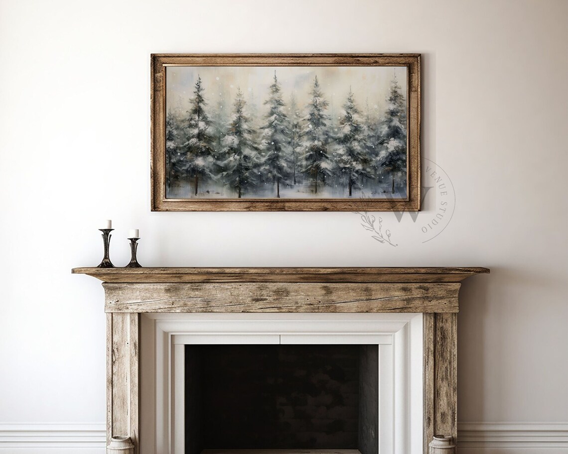 Christmas Tree Neutral Winter Pines Farmhouse Art Print - Image 4