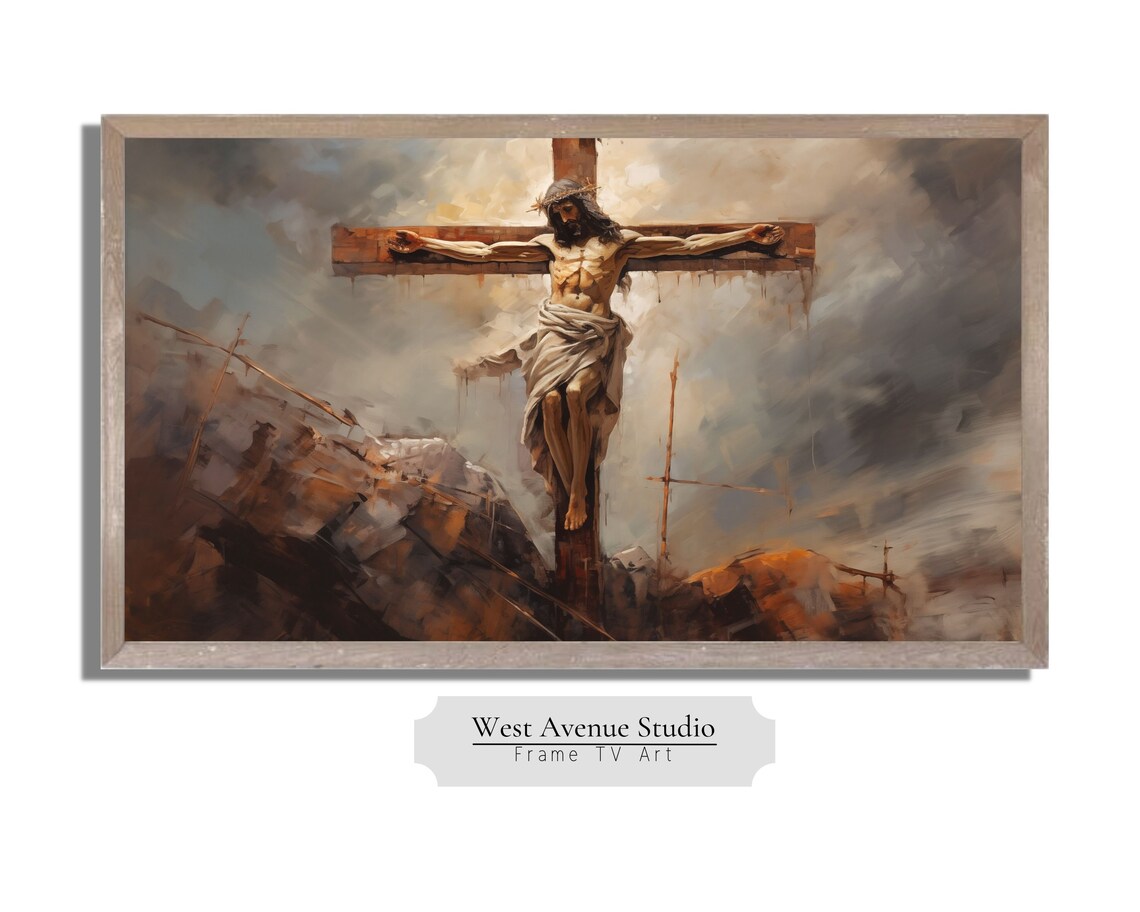 Jesus On The Cross Moody Sky Easter Christian Crucifixion Painting Poster - Image 3