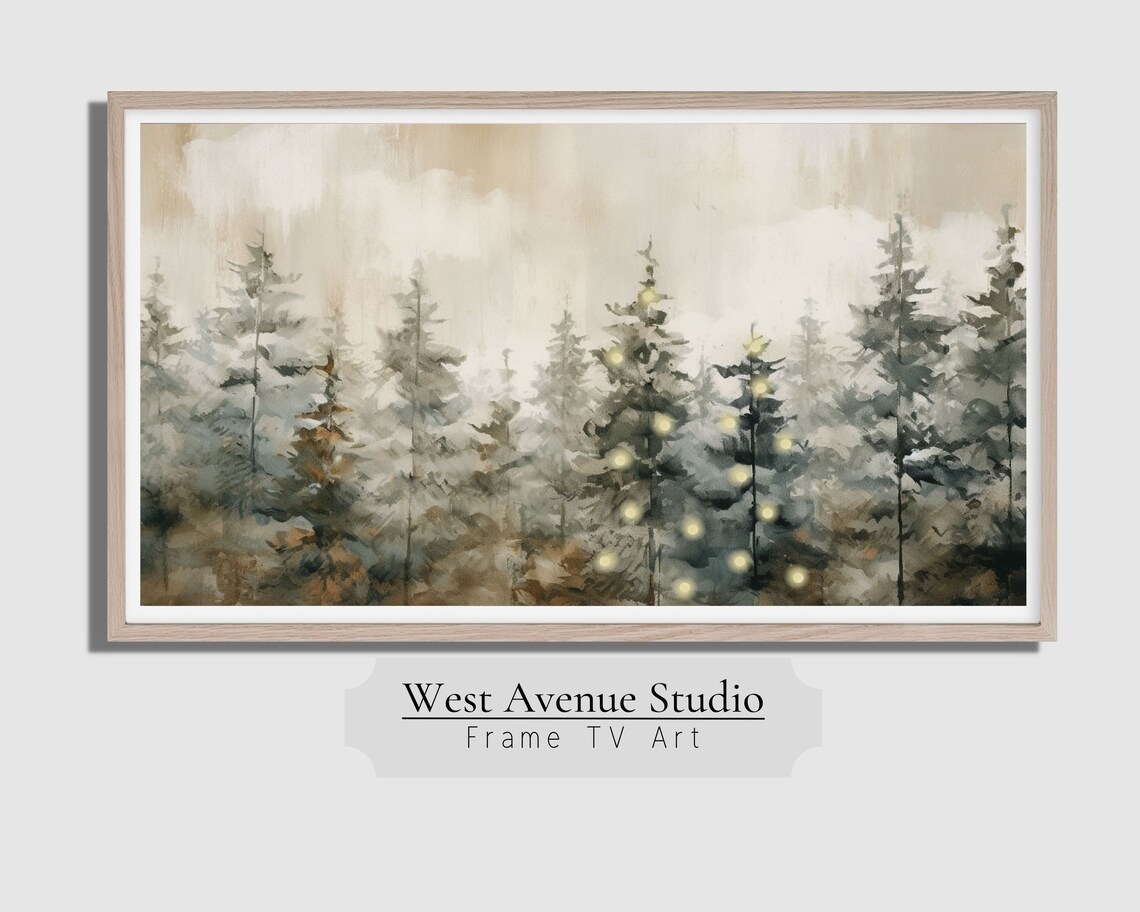 Christmas Tree Neutral Winter Pines Art Print - Image 2