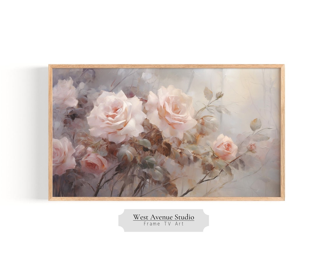Blush Pink Roses Dreamy Vintage Floral Oil Painting Wall Art Poster
