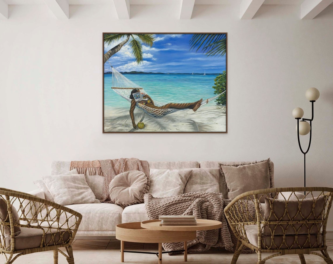 Woman Reading Book Hammock Beach Palms Turquoise Ocean Poster - Image 4
