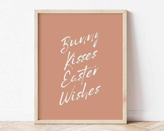 Bunny Kisses Easter Wishes Script Print Terracotta Minimal Wall Art