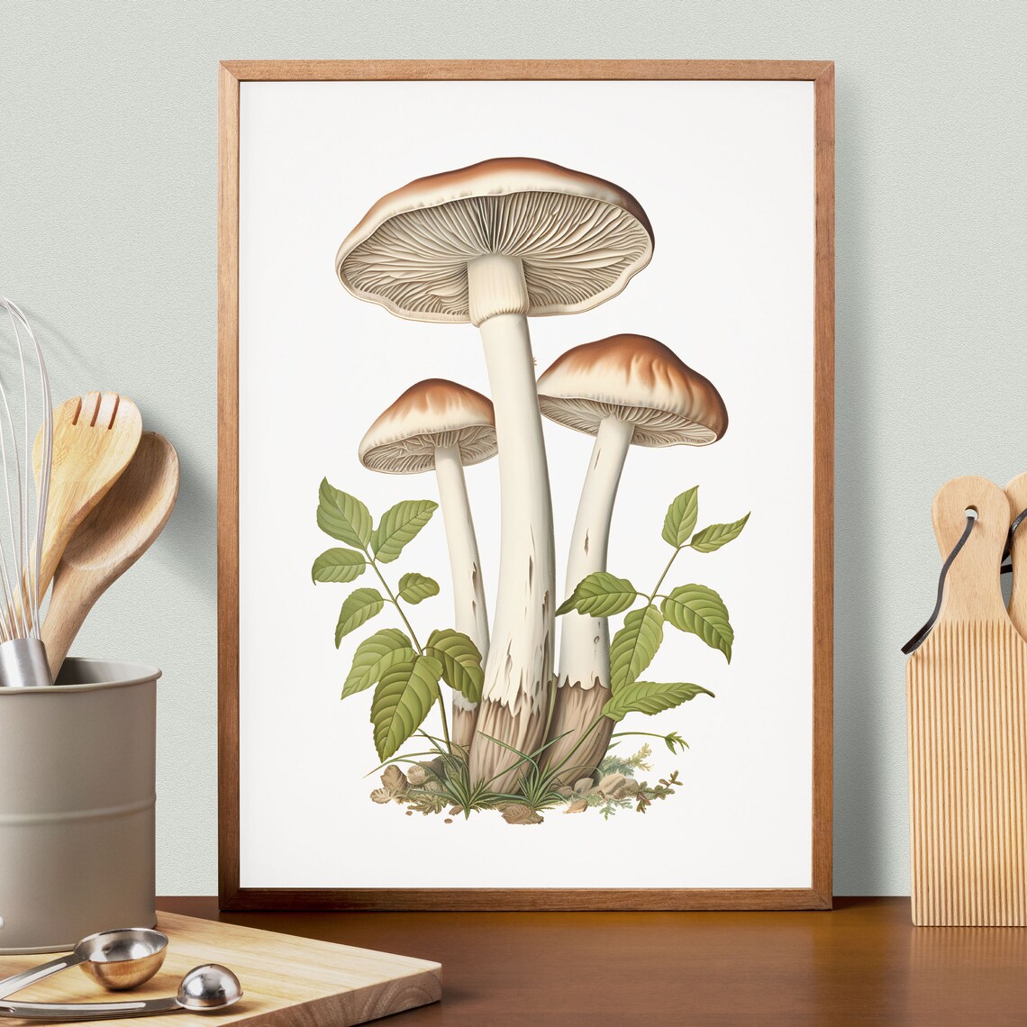 Button and Portobello Mushroom Botanical Guide Art Print - Image 2
