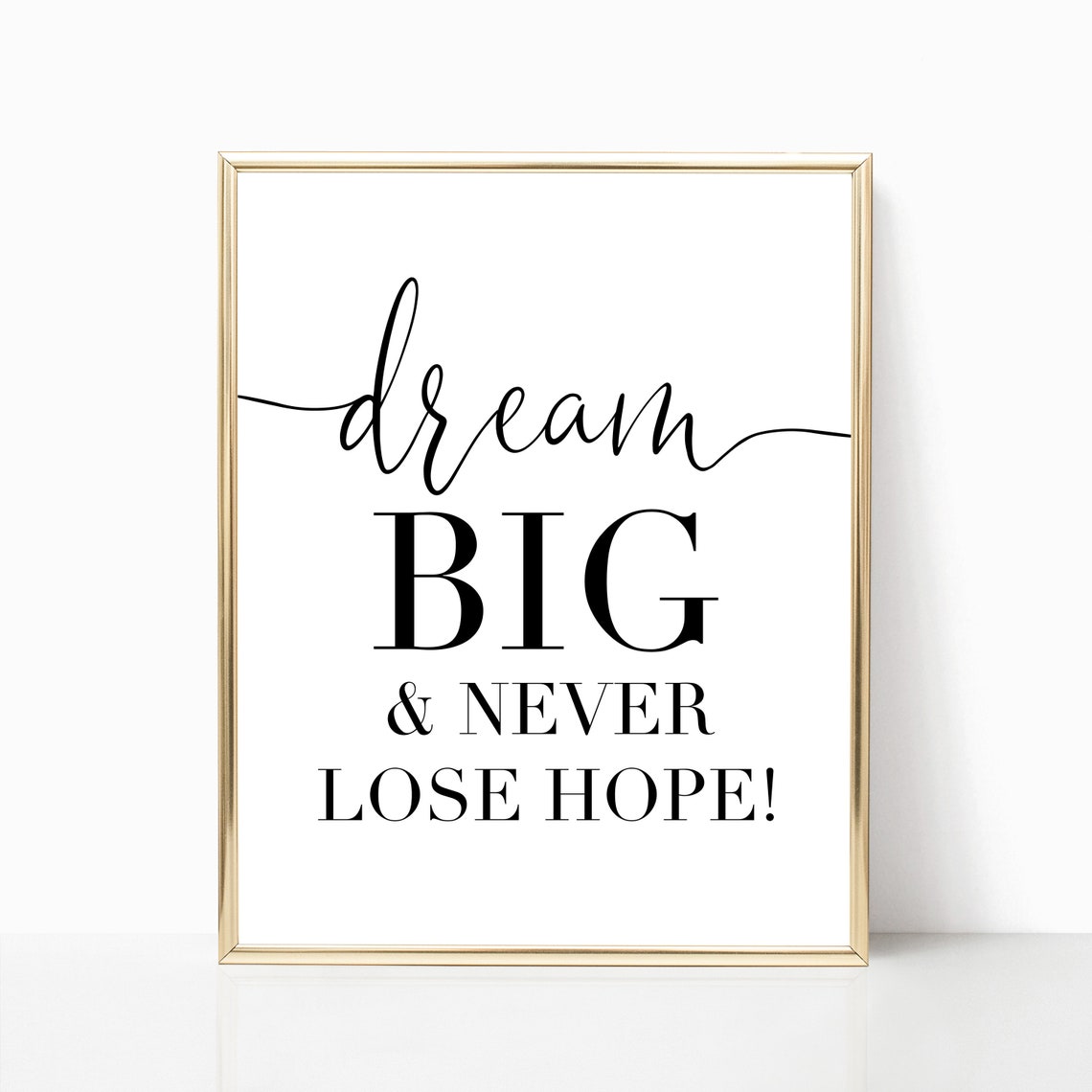 Dream Big And Never Lose Hope Inspirational Quote Calligraphy Wall Art