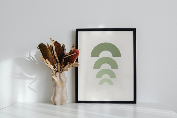 Sage Green Ombre Arch Rainbow Minimalist Nursery Boho Line Poster