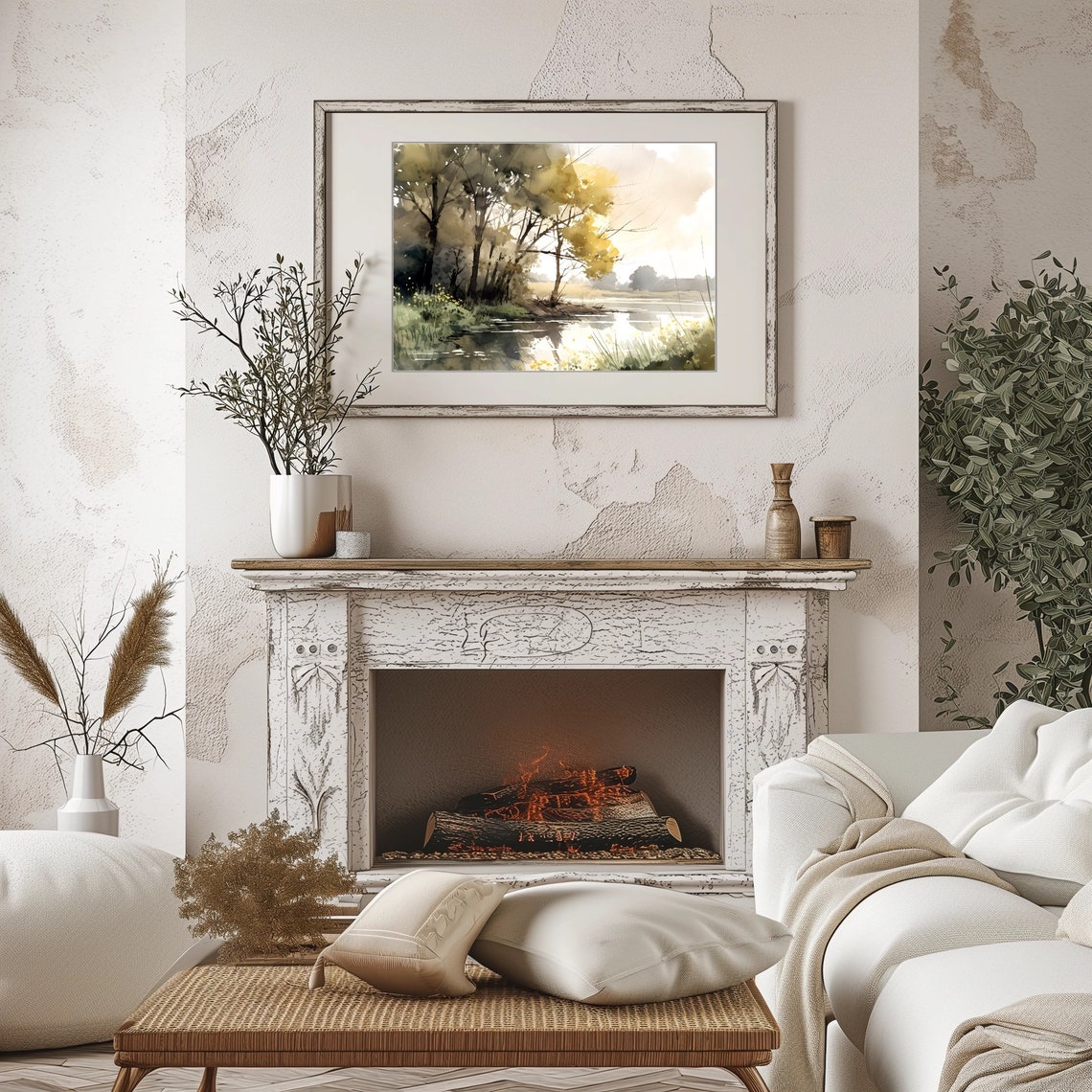 Autumn River Watercolor with Golden Trees and Calm Water Poster - Image 5