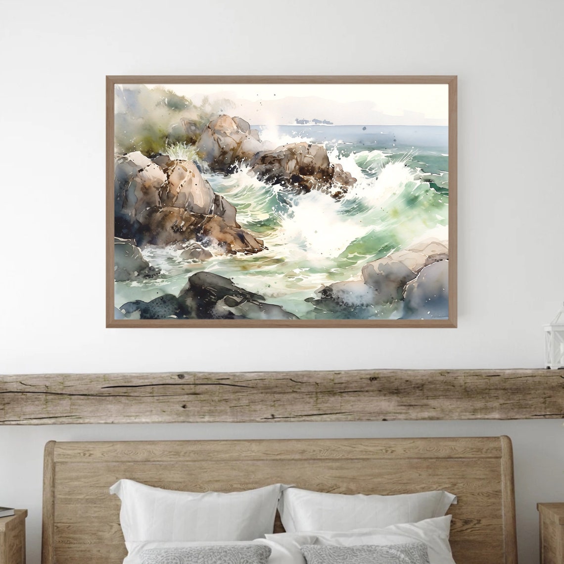Crashing Waves Watercolor with Rocky Shore and Sea Foam Poster - Image 5
