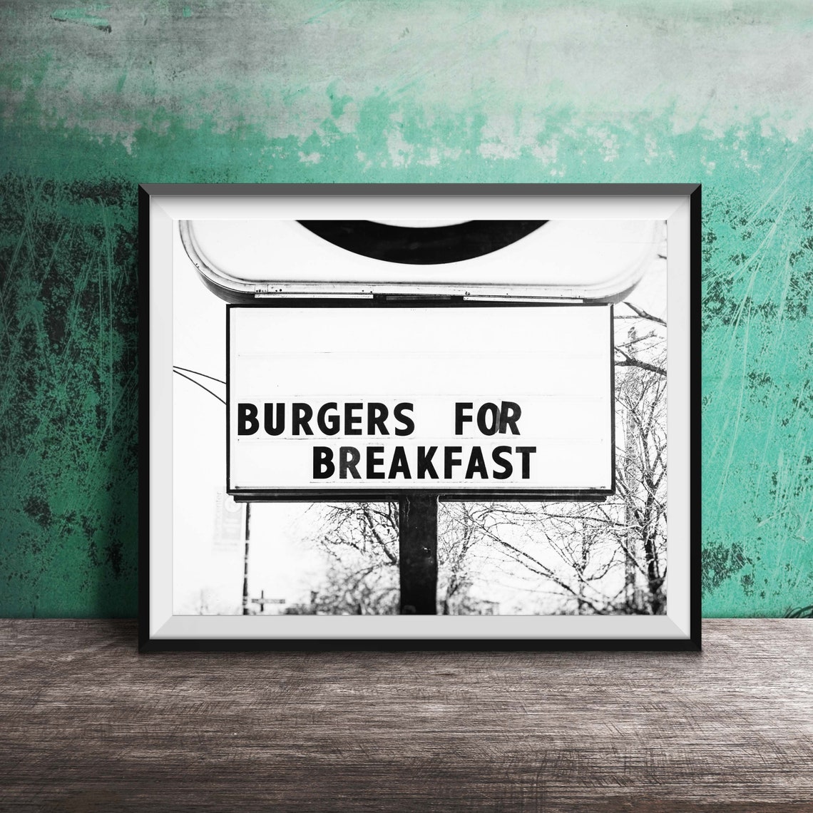 Burgers for Breakfast Blue Letter Roadside Diner Sign Poster - Image 2