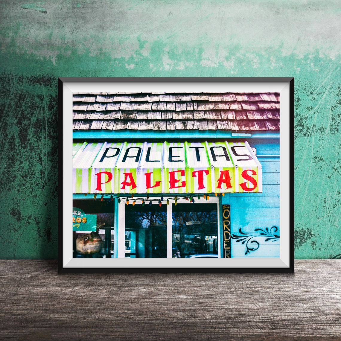 Paletas Mexican Popsicle Stand Striped Awning Shop Photo Poster