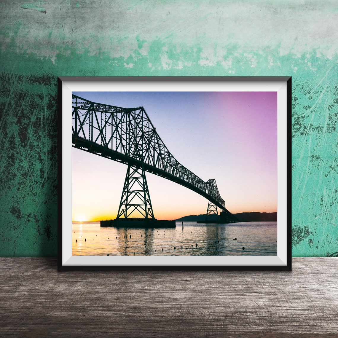 Steel Truss Bridge Sunset River Silhouette Photography Poster